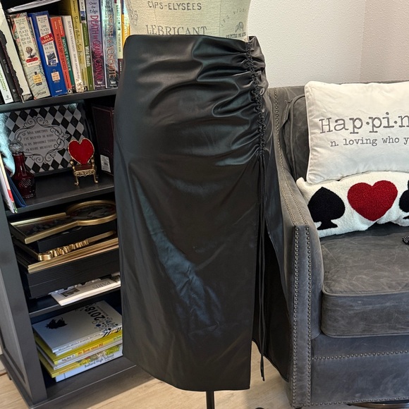 Faux Leather Black Midi Skirt - Picture 1 of 4